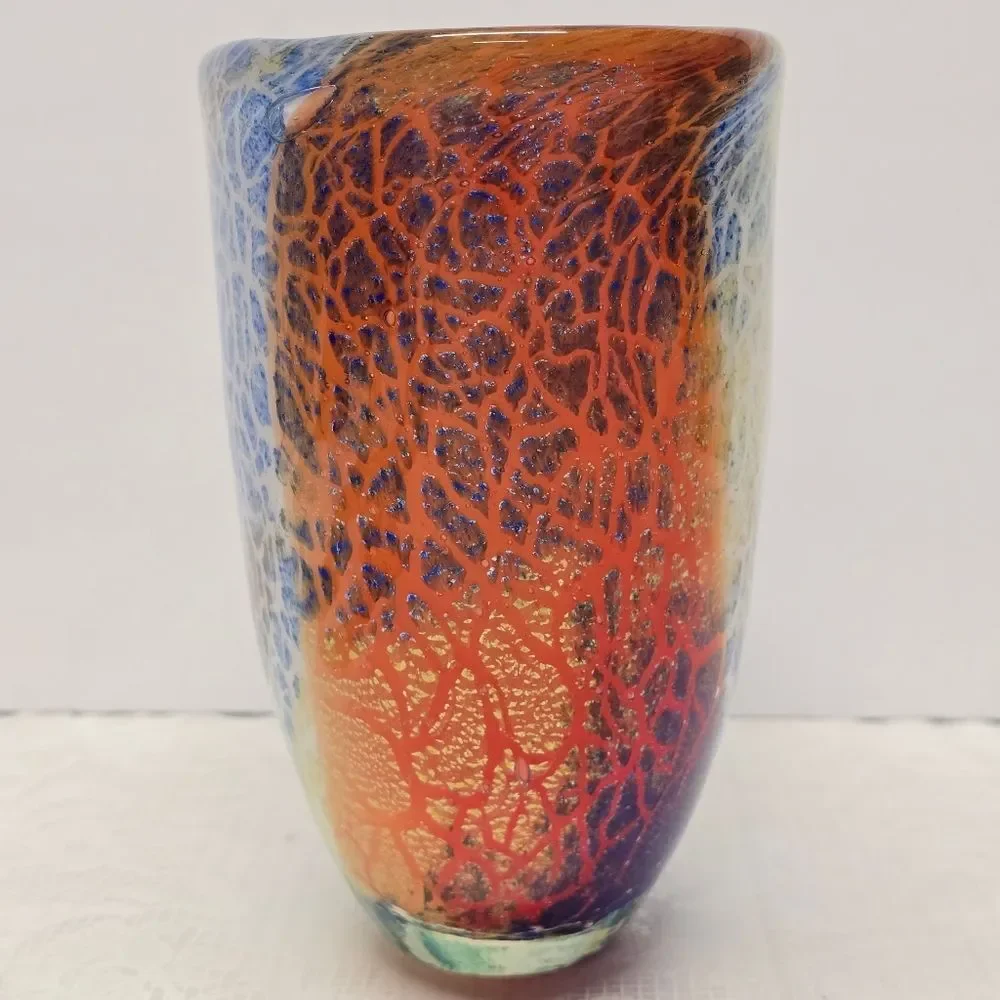 Badash Firestorm Multicolor Murano Style Art Glass Vase Cottagecore Art Deco